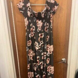 Size XL - J is for Justify - Gray and Pink Floral Short Sleeve Romper